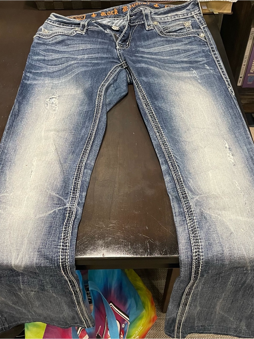 Rock Revival Women's Boot Cut Jeans - Faded Blue Distress